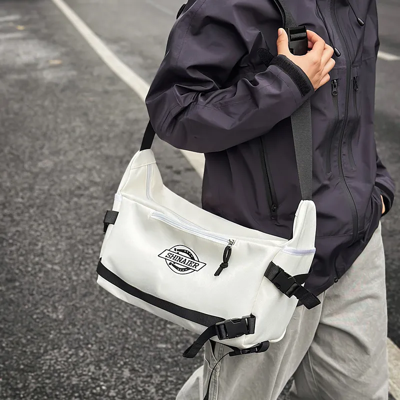 DCLOUD Nylon Messenger Bag, Crossbody Bag Unisex White/Black/Blue/Khaki/Red-3