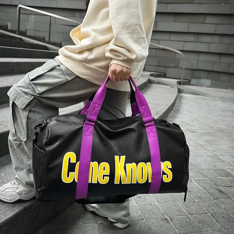DCLOUD PU Gym Bag Large Size Unisex Black Multicolor/Black Purple/Black White-11