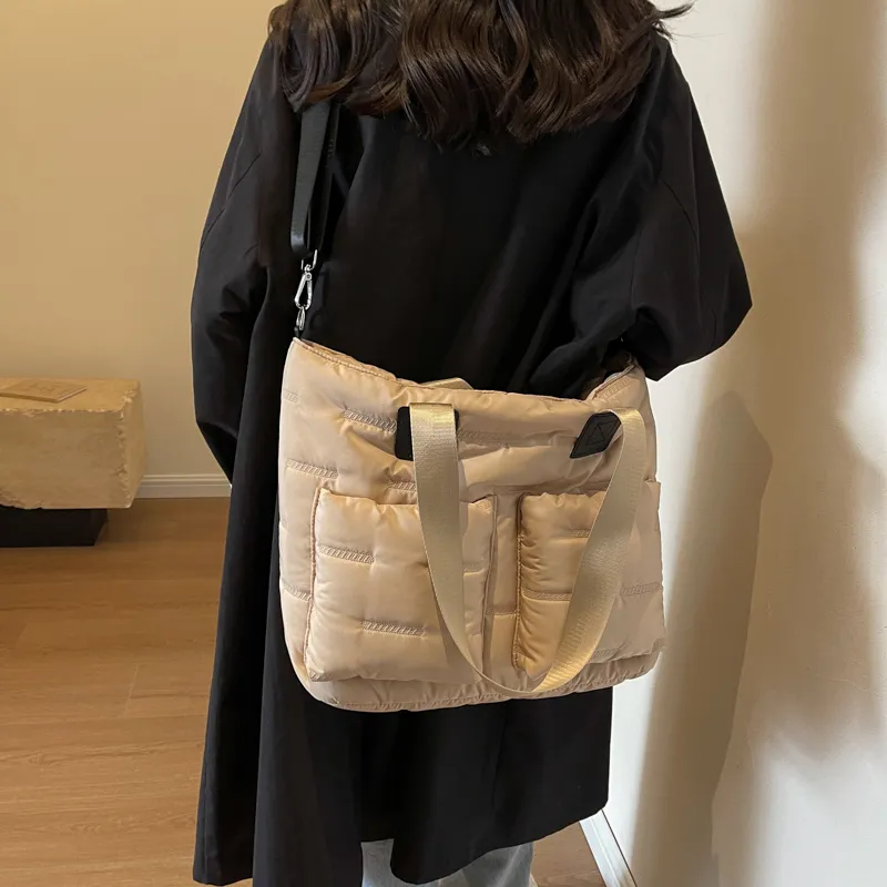DCLOUD Fabric Shoulder Bag Unisex Black/Ecru/Brown/Khaki-17