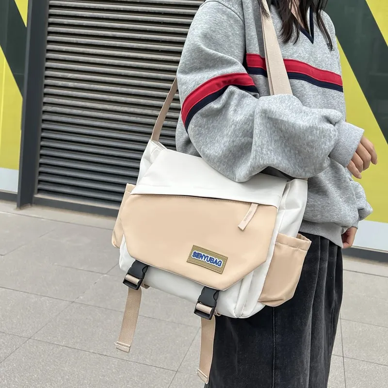 DCLOUD Composite Cloth Backpack Shoulder Bag Crossbody Bag Unisex Ecru Khaki/Green Khaki/Red Khaki/Black-2