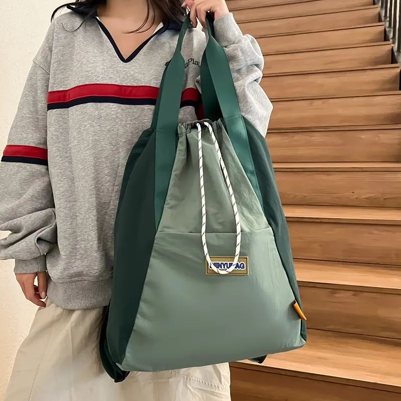 DCLOUD Nylon Fabric Double Shoulder Handbag, Shoulder Bag Unisex Ecru Khaki & Green & Black & Black Blue Multicolor-8