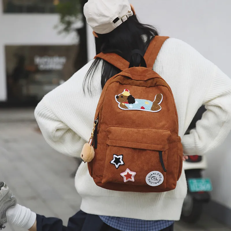 DCLOUD Corduroy Backpack Unisex White/Black/Blue/Brown-6