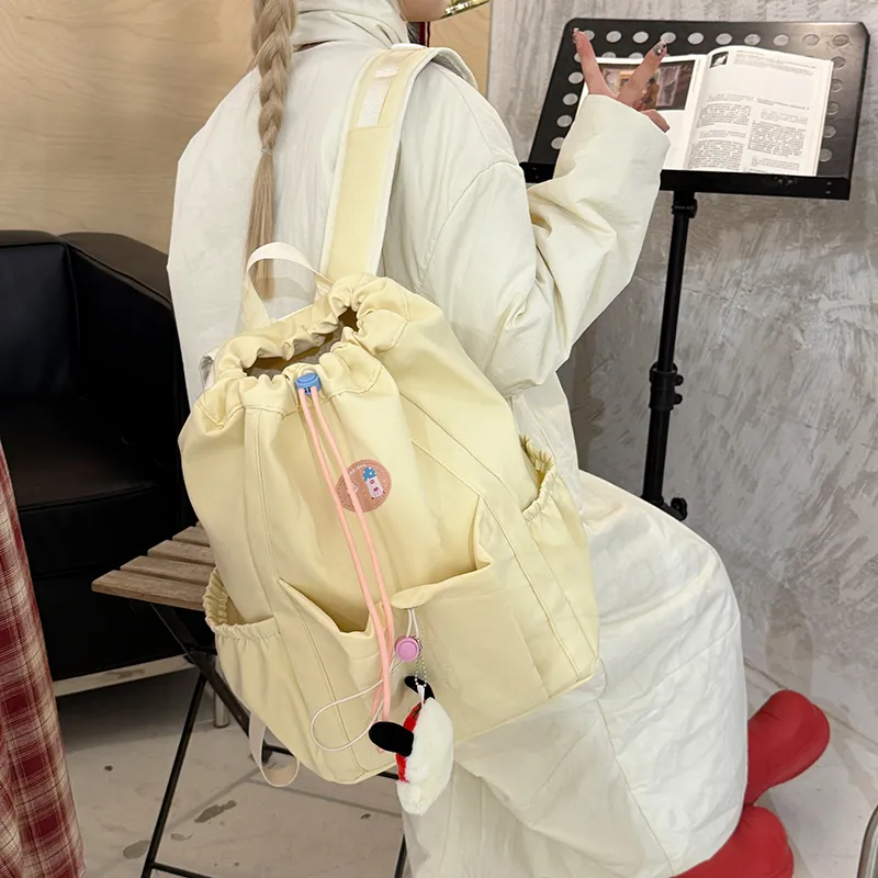 DCLOUD Nylon Fabric Backpack Large Size Unisex White/Blue/Black/Yellow-3