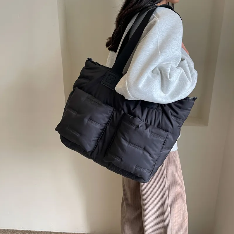 DCLOUD Fabric Shoulder Bag Unisex Black/Ecru/Brown/Khaki-1