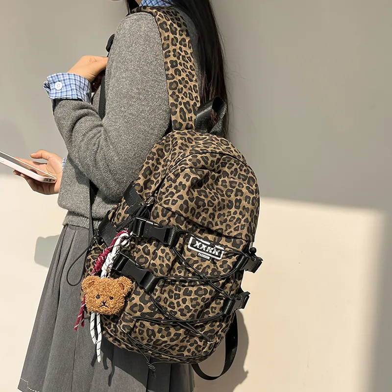 DCLOUD Canvas Backpack Women's Brown Leopard Print/Beige Leopard Print-3