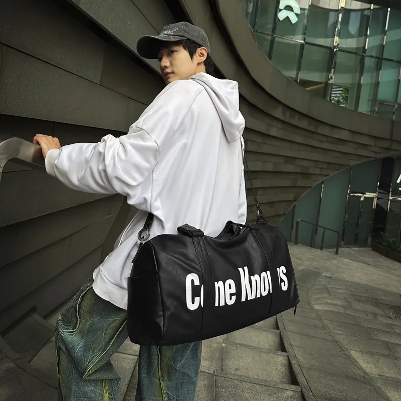 DCLOUD PU Gym Bag Large Size Unisex Black Multicolor/Black Purple/Black White-17