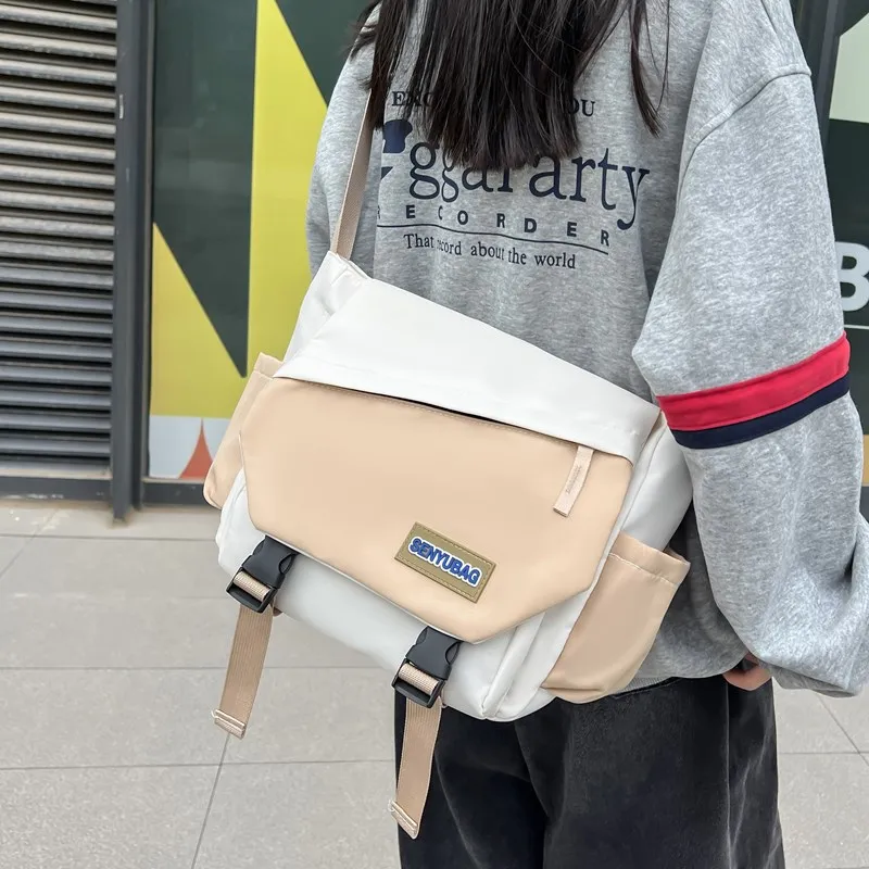 DCLOUD Composite Cloth Backpack Shoulder Bag Crossbody Bag Unisex Ecru Khaki/Green Khaki/Red Khaki/Black-1