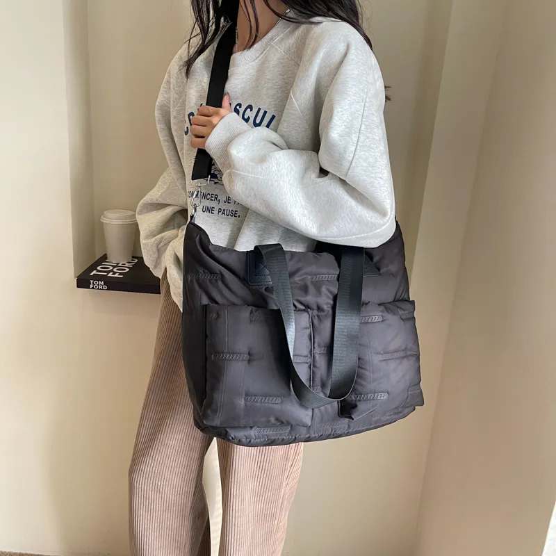 DCLOUD Fabric Shoulder Bag Unisex Black/Ecru/Brown/Khaki-3