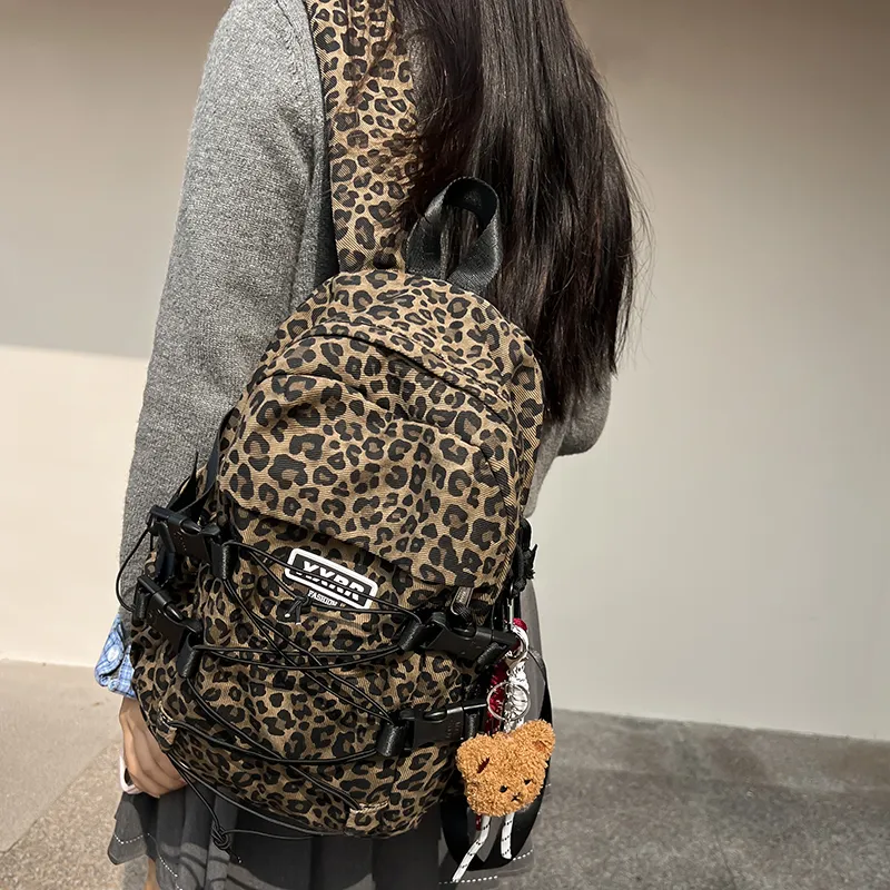 DCLOUD Canvas Backpack Women's Brown Leopard Print/Beige Leopard Print-1