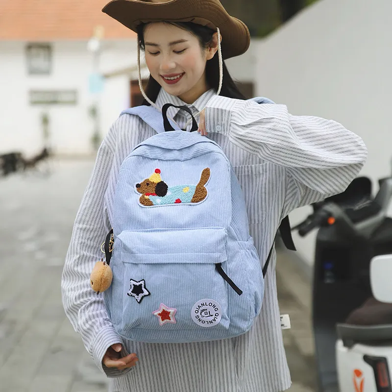 DCLOUD Corduroy Backpack Unisex White/Black/Blue/Brown-10