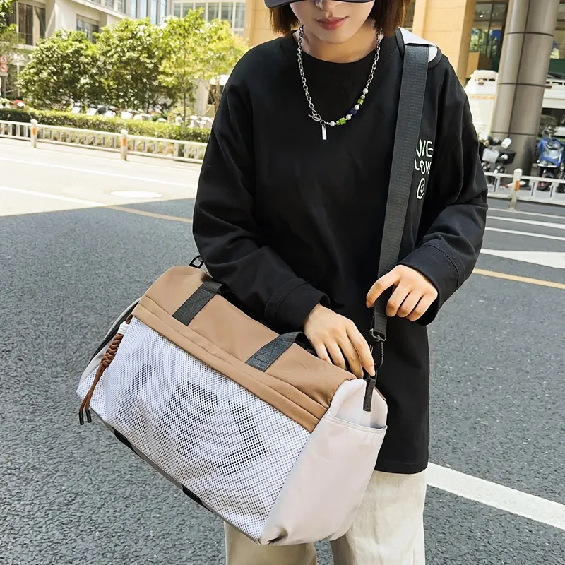 DCLOUD Nylon With Mesh Travel Bag 30L Unisex Black/Grey With Brown-8