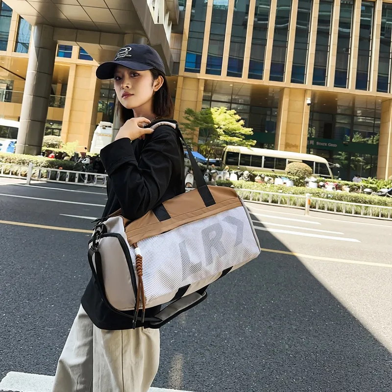 DCLOUD Nylon With Mesh Travel Bag 30L Unisex Black/Grey With Brown-6