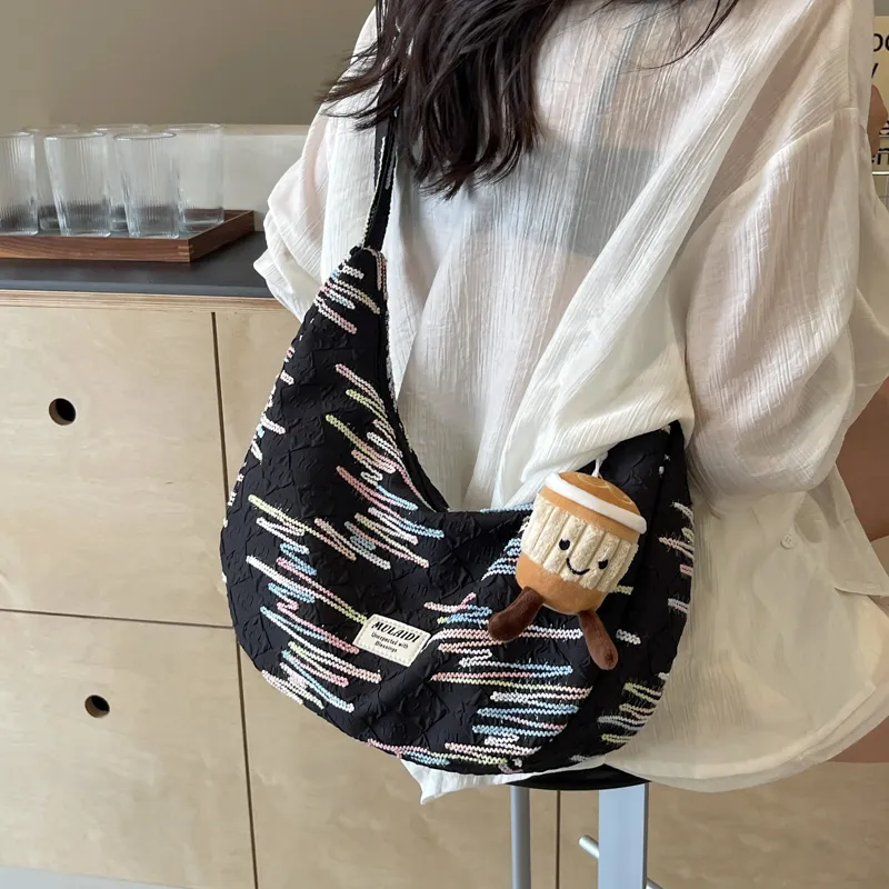 DCLOUD Nylon Fabric Sling Bag Crossbody Bag One Shoulder Dumpling Bag Women's Black/Ecru/Yellow/Pink-11