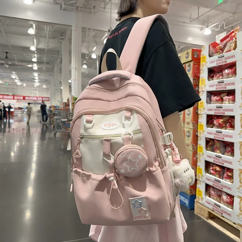 DCLOUD Nylon Backpack Women's Black/Pink/Yellow/Purple/Blue-1