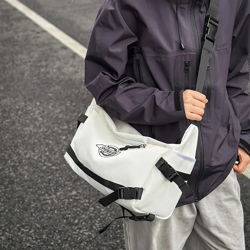 DCLOUD Nylon Messenger Bag, Crossbody Bag Unisex White/Black/Blue/Khaki/Red-4