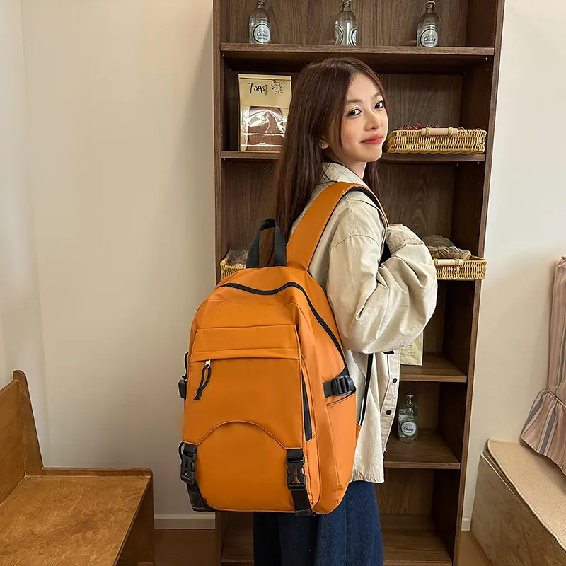 DCLOUD PU Backpack Small Size Unisex Orange/Ecru/Black/Gray/Pea Green-4