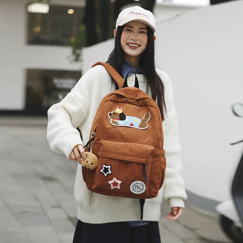 DCLOUD Corduroy Backpack Unisex White/Black/Blue/Brown-7