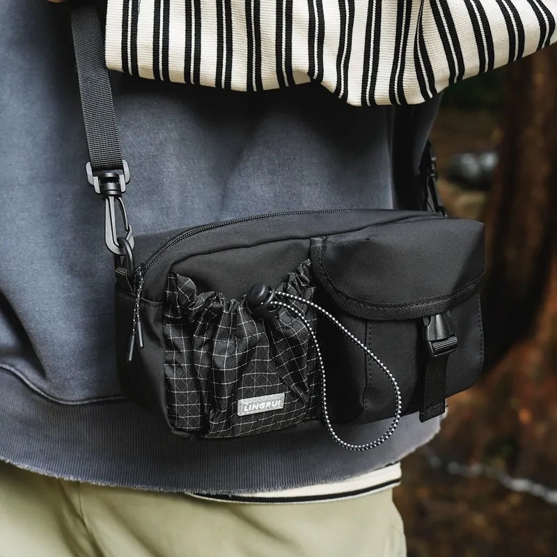DCLOUD Nylon Backpack Crossbody Bag Regular Unisex Pure Black/Black & Green/Black & Gray-2