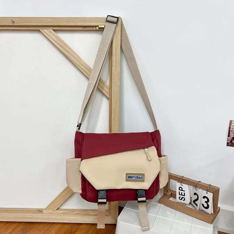 DCLOUD Composite Cloth Backpack Shoulder Bag Crossbody Bag Unisex Ecru Khaki/Green Khaki/Red Khaki/Black-9