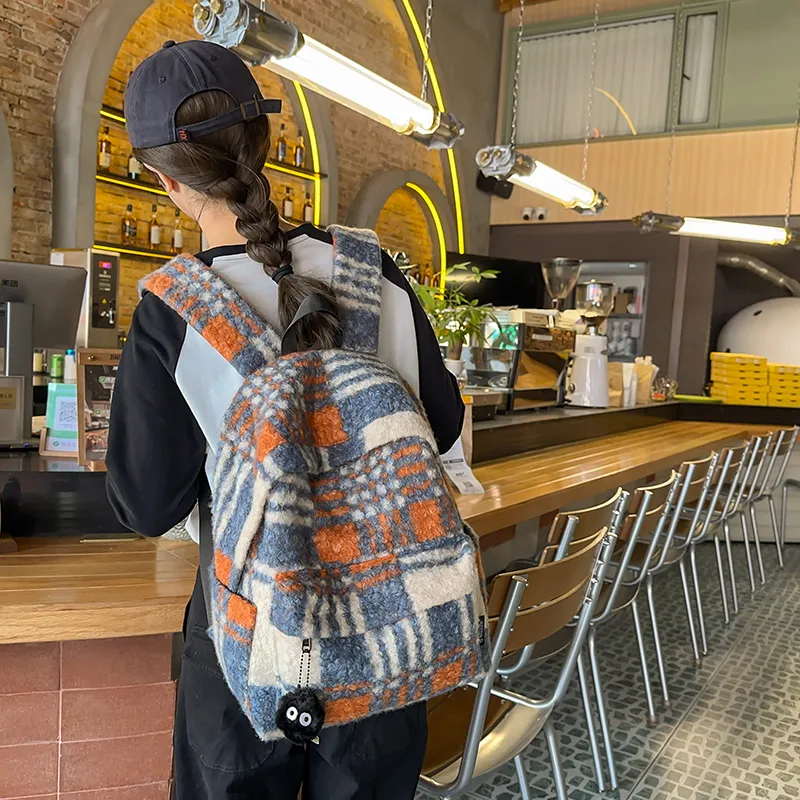 DCLOUD Woolen Backpack Large Size Unisex Black/Blue Orange/Gray Blue/White Green/Blue Purple-10
