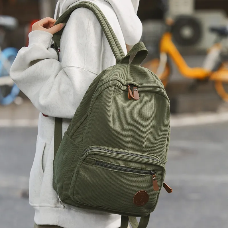 DCLOUD Corduroy Backpack Unisex White/Black/Green/Gray/Khaki-12