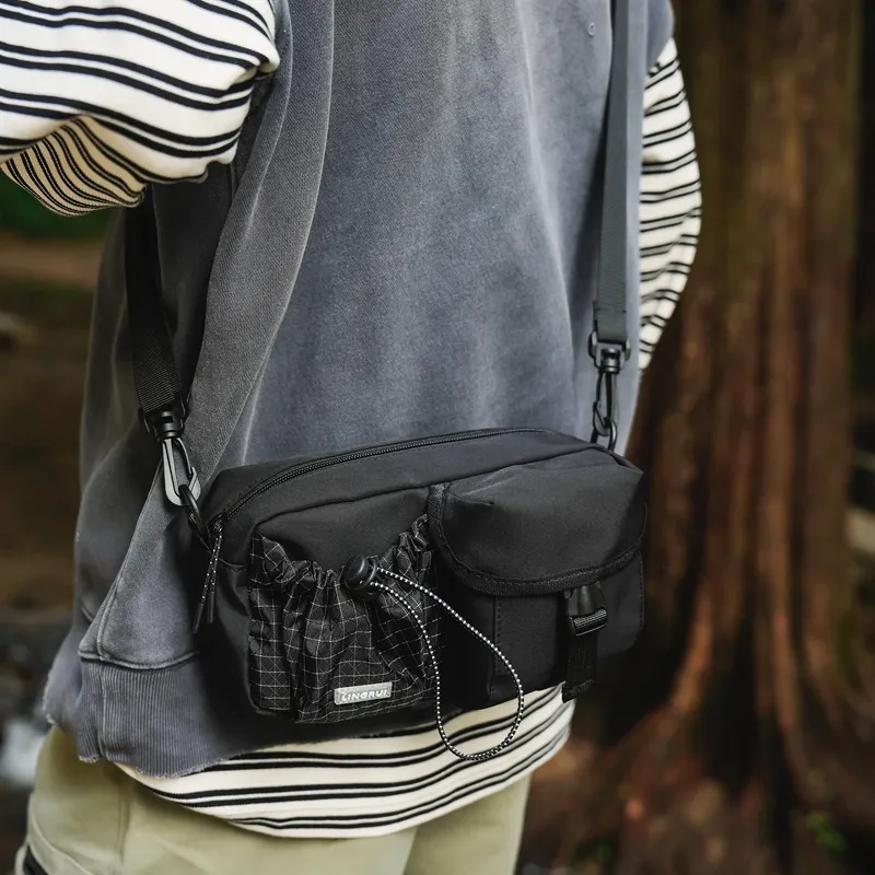 DCLOUD Nylon Backpack Crossbody Bag Regular Unisex Pure Black/Black & Green/Black & Gray-3
