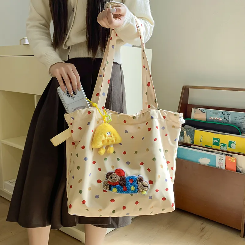 DCLOUD Nylon Shoulder Bag Large Size Women's White/Yellow/Blue-7