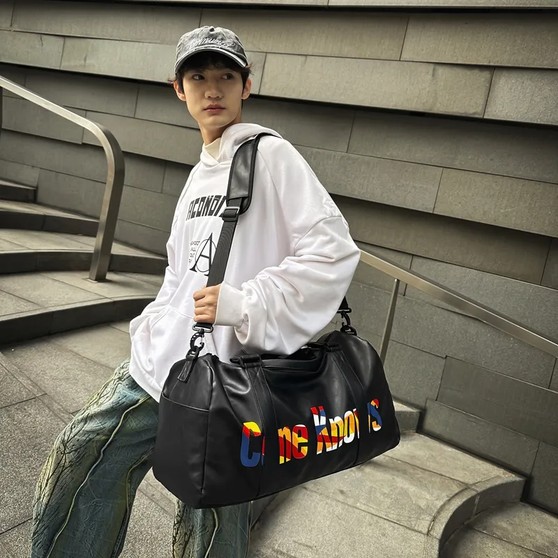 DCLOUD PU Gym Bag Large Size Unisex Black Multicolor/Black Purple/Black White-4