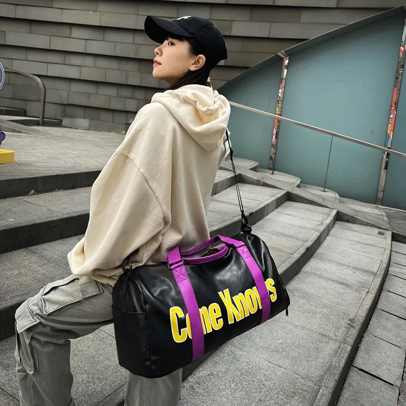 DCLOUD PU Gym Bag Large Size Unisex Black Multicolor/Black Purple/Black White-9