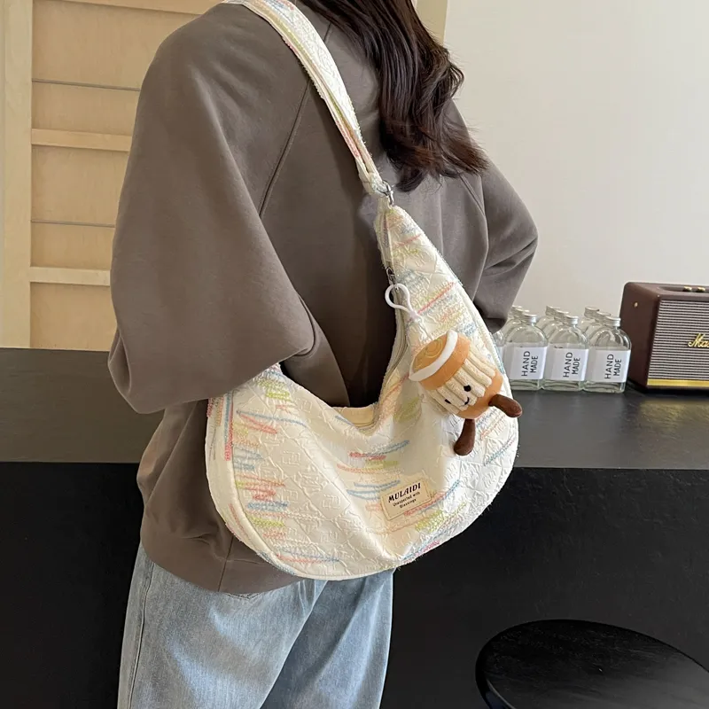 DCLOUD Nylon Fabric Sling Bag Crossbody Bag One Shoulder Dumpling Bag Women's Black/Ecru/Yellow/Pink-1