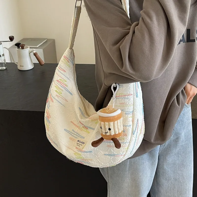 DCLOUD Nylon Fabric Sling Bag Crossbody Bag One Shoulder Dumpling Bag Women's Black/Ecru/Yellow/Pink-3