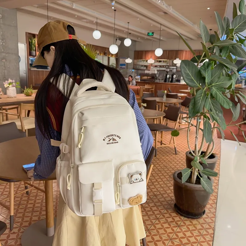 DCLOUD Nylon Backpack Unisex Black/White/Yellow/Red/Khaki/Blue-3