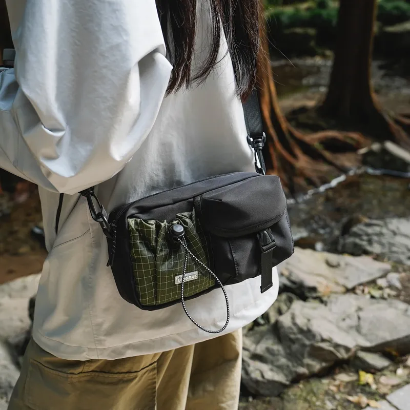 DCLOUD Nylon Backpack Crossbody Bag Regular Unisex Pure Black/Black & Green/Black & Gray-13