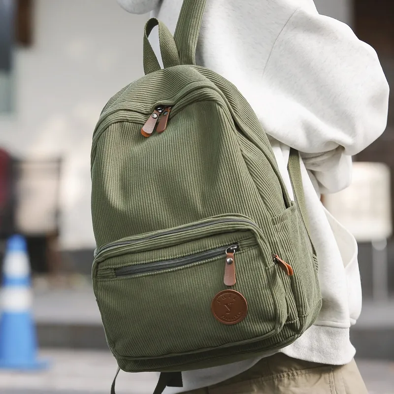 DCLOUD Corduroy Backpack Unisex White/Black/Green/Gray/Khaki-13