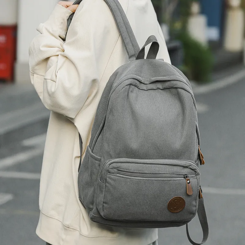 DCLOUD Corduroy Backpack Unisex White/Black/Green/Gray/Khaki-16