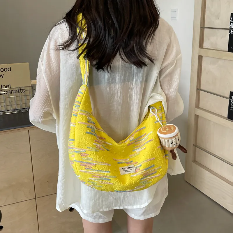 DCLOUD Nylon Fabric Sling Bag Crossbody Bag One Shoulder Dumpling Bag Women's Black/Ecru/Yellow/Pink-18