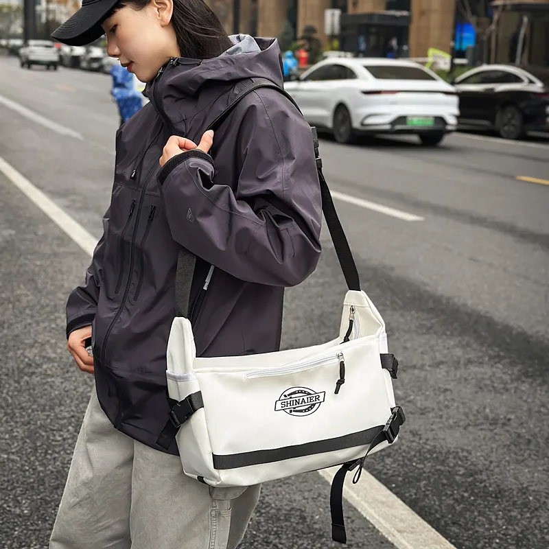 DCLOUD Nylon Messenger Bag, Crossbody Bag Unisex White/Black/Blue/Khaki/Red-5