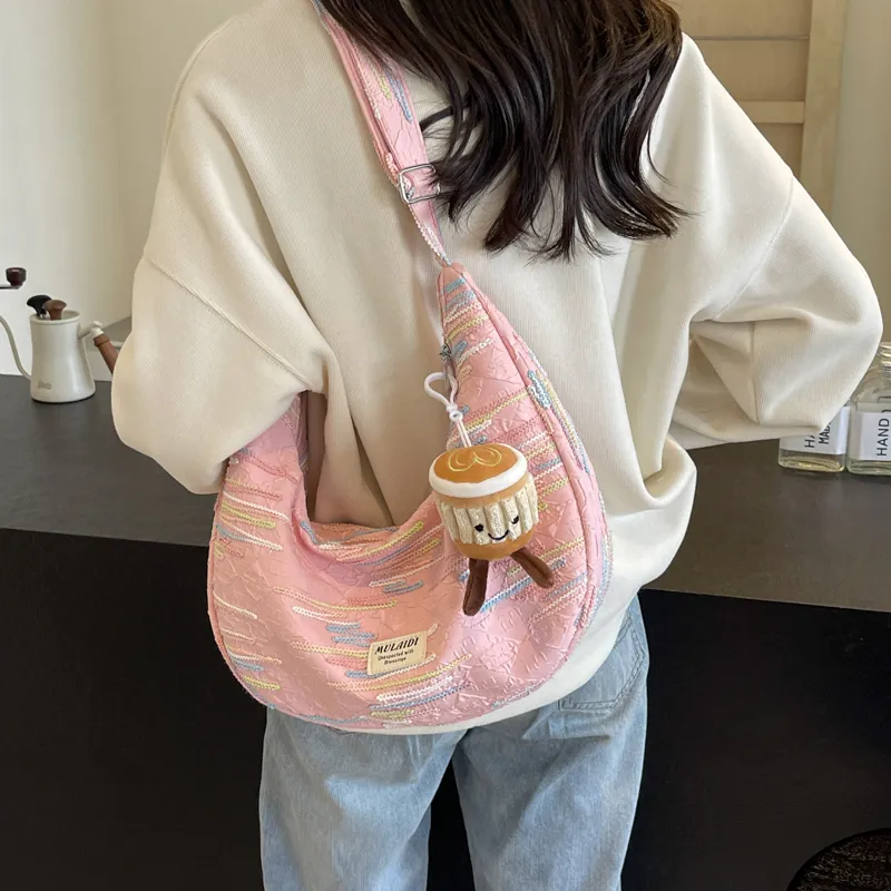 DCLOUD Nylon Fabric Sling Bag Crossbody Bag One Shoulder Dumpling Bag Women's Black/Ecru/Yellow/Pink-6