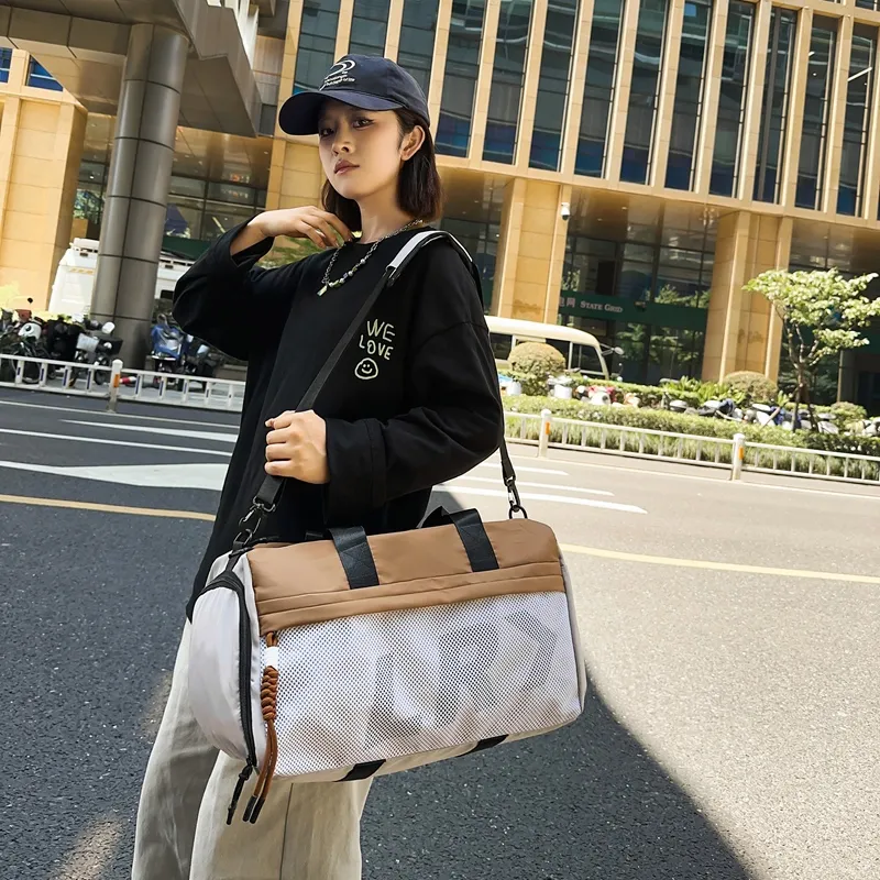 DCLOUD Nylon With Mesh Travel Bag 30L Unisex Black/Grey With Brown-7