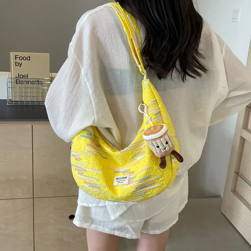 DCLOUD Nylon Fabric Sling Bag Crossbody Bag One Shoulder Dumpling Bag Women's Black/Ecru/Yellow/Pink-17