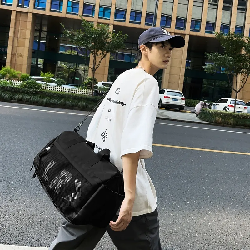 DCLOUD Nylon With Mesh Travel Bag 30L Unisex Black/Grey With Brown-2