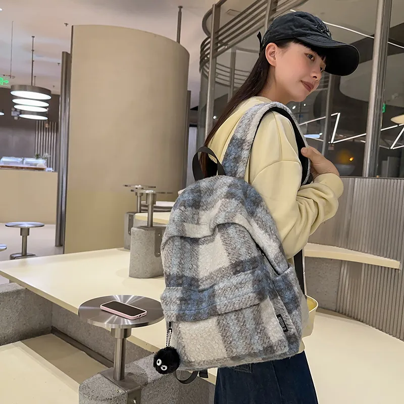 DCLOUD Woolen Backpack Large Size Unisex Black/Blue Orange/Gray Blue/White Green/Blue Purple-14