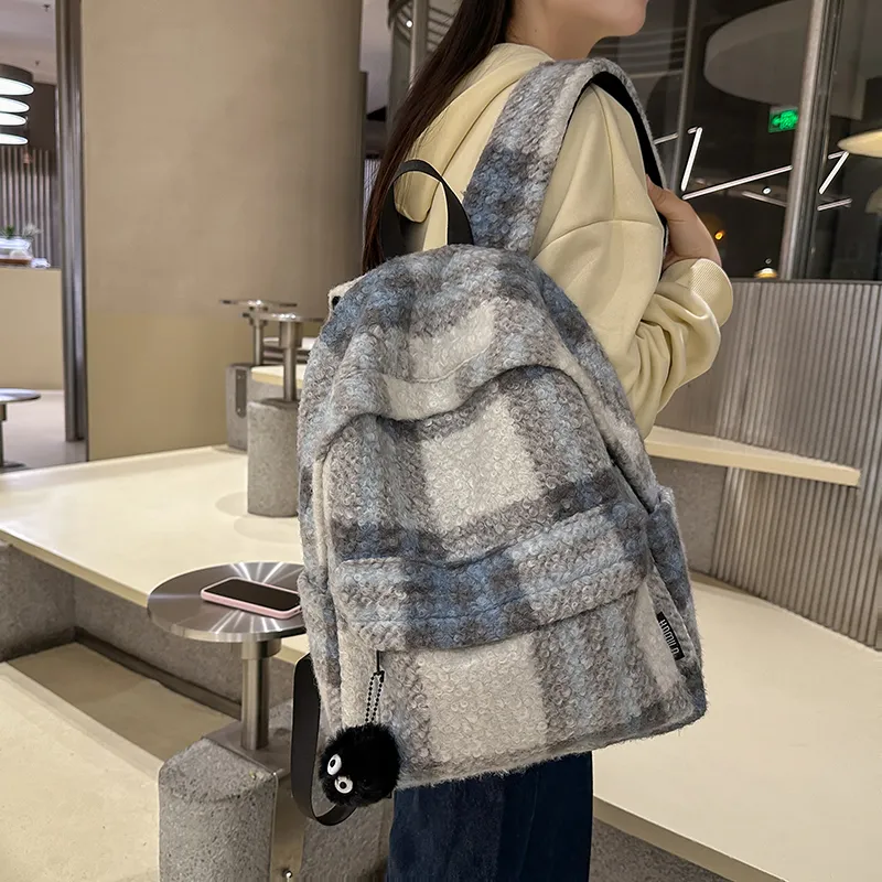 DCLOUD Woolen Backpack Large Size Unisex Black/Blue Orange/Gray Blue/White Green/Blue Purple-16