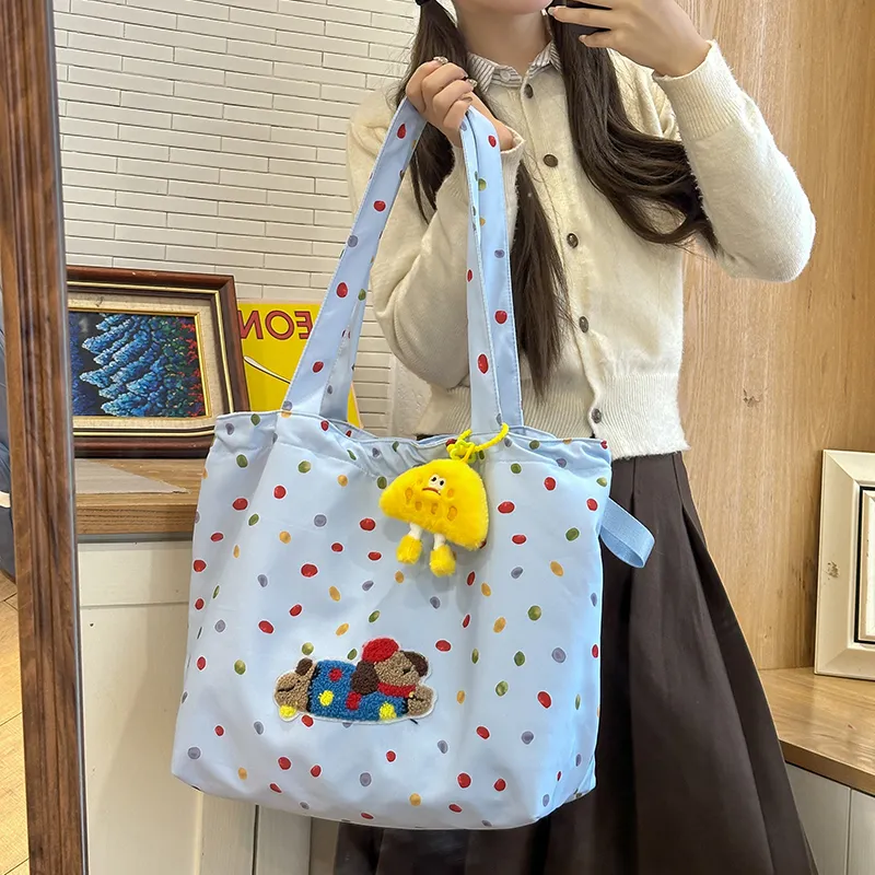 DCLOUD Nylon Shoulder Bag Large Size Women's White/Yellow/Blue-11
