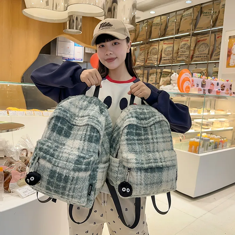 DCLOUD Woolen Backpack Large Size Unisex Black/Blue Orange/Gray Blue/White Green/Blue Purple-19