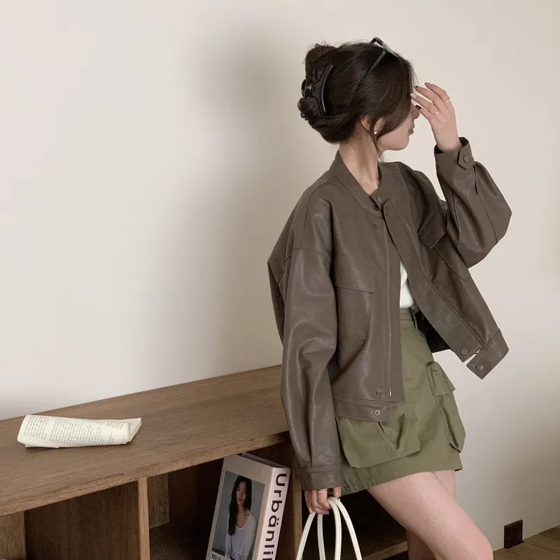 Classic Leather Jacket Exemplifies Unique Style Unisex-47