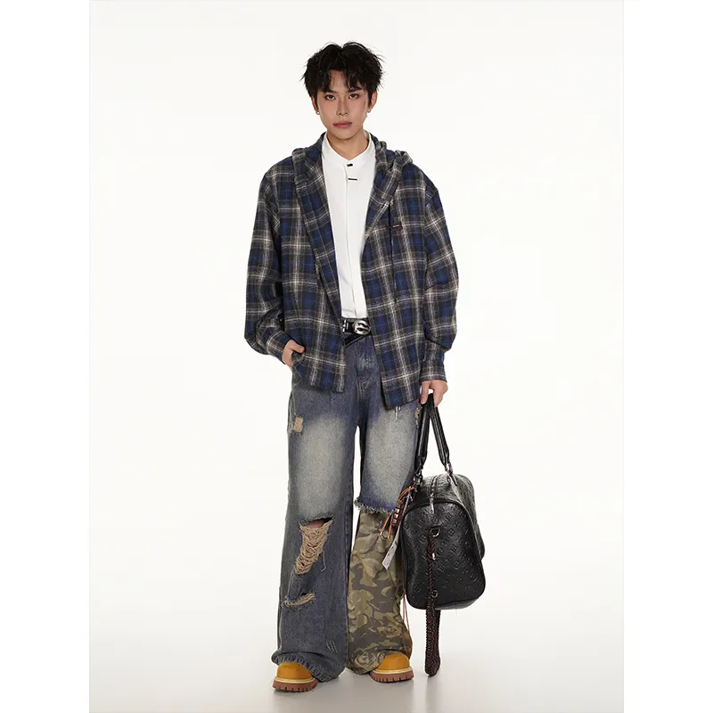 COMBO Coat Unisex Blue Gray Plaid-2