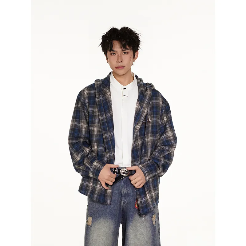 COMBO Coat Unisex Blue Gray Plaid-3