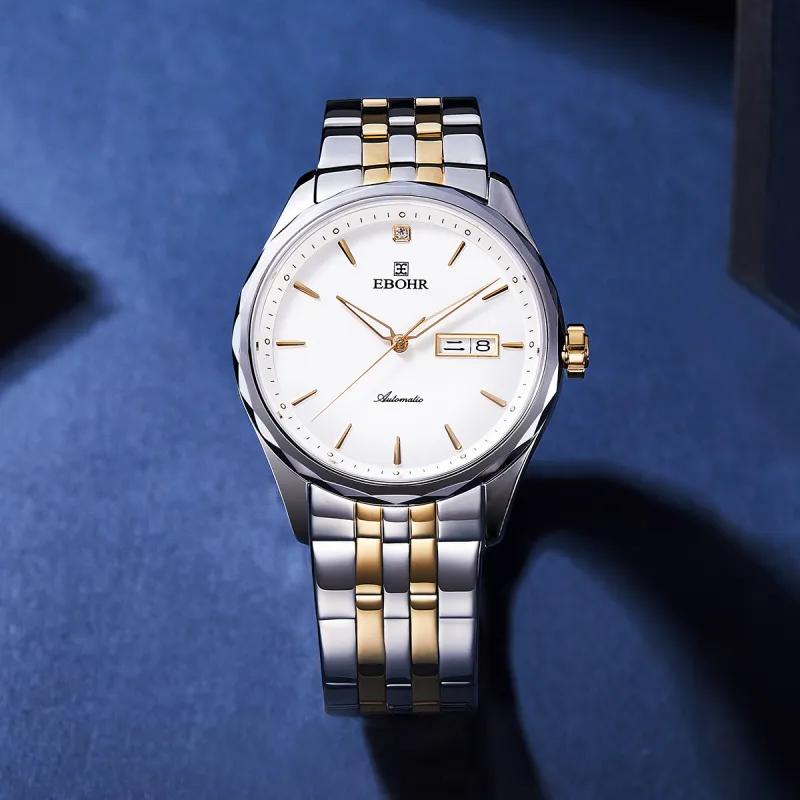EBOHR Master Collection Medium Gold Mechanical Movement Stainless Steel Strap Watch Men's Watches White Dial-1