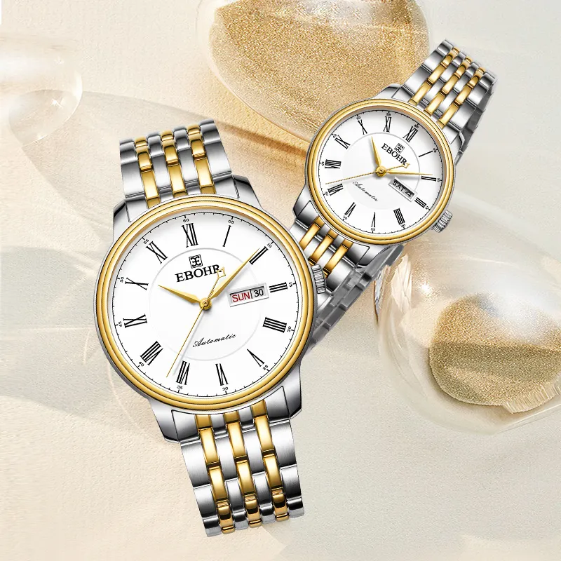 EBOHR Elegant Mechanical Movement Stainless Steel Strap Watch Unisex White Dial-6